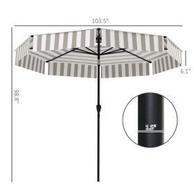 8.6FT Patio Umbrella, UPF 30 Outdoor Market Umbrella, 2-Tier Vented Patio Table Umbrella With Crank 8 Ribs, Tiltable Porch Umbrella For Garden Deck Po