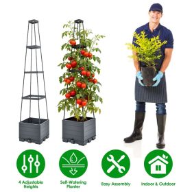 2Pack Raised Garden Bed Boxes With Trellis 56" Tomato Self-Watering Planter Box Indoor Outdoor With 4 Adjustable Heights 10 Clips 65FT Ties For Climbi