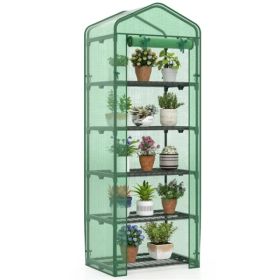 Green 5-Tier Mini Greenhouse With PE Grid Cover, Tool-Free Assembly Portable Grow Tent For Indoor Outdoor Use