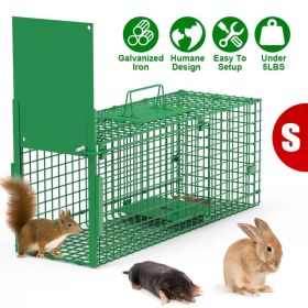 Live Animal Cage Trap For Animals Under Easy To Setup Humane Galvanized Iron Trap Cage For Raccoons Armadillos Groundhogs Muskrats Opossums Skunks (Option: SGreen)