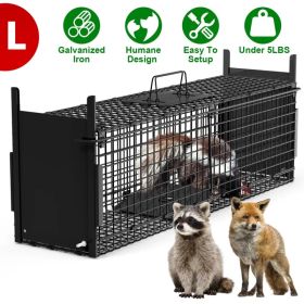 Live Animal Cage Trap For Animals Under Easy To Setup Humane Galvanized Iron Trap Cage For Raccoons Armadillos Groundhogs Muskrats Opossums Skunks (Option: LBlack)