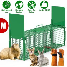 Live Animal Cage Trap For Animals Under Easy To Setup Humane Galvanized Iron Trap Cage For Raccoons Armadillos Groundhogs Muskrats Opossums Skunks (Option: MGreenWithGlove)