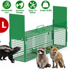 Live Animal Cage Trap For Animals Under Easy To Setup Humane Galvanized Iron Trap Cage For Raccoons Armadillos Groundhogs Muskrats Opossums Skunks (Option: LGreen)
