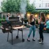 44*25*44 inches large capacity oil drum shaped double oven outdoor charcoal grill painted stainless steel with chimney portable windproof camping picn